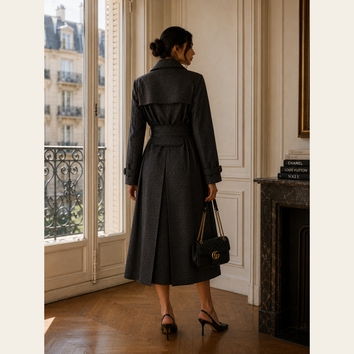 GUCCI – Manteau Trench GG Monogram Jacquard à Ceinture