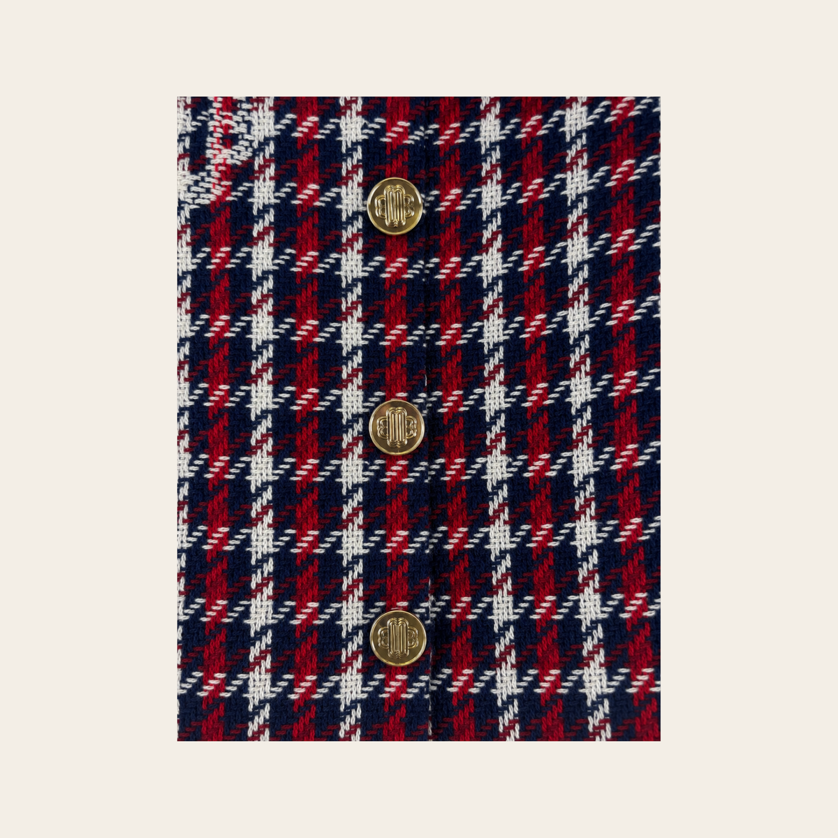 MAJE – Jupe JARGELO en Jacquard Clover à Carreaux Marine & Rouge, Taille 40