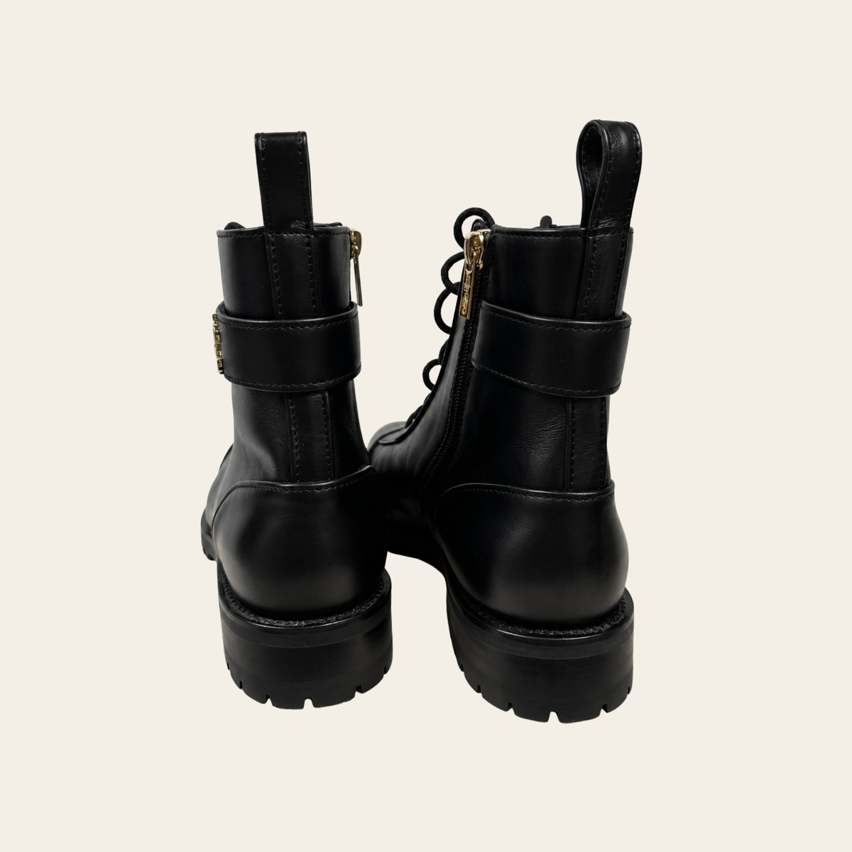 JIMMY CHOO – Bottines Combat à Lacets en Cuir Noir, Taille 41½