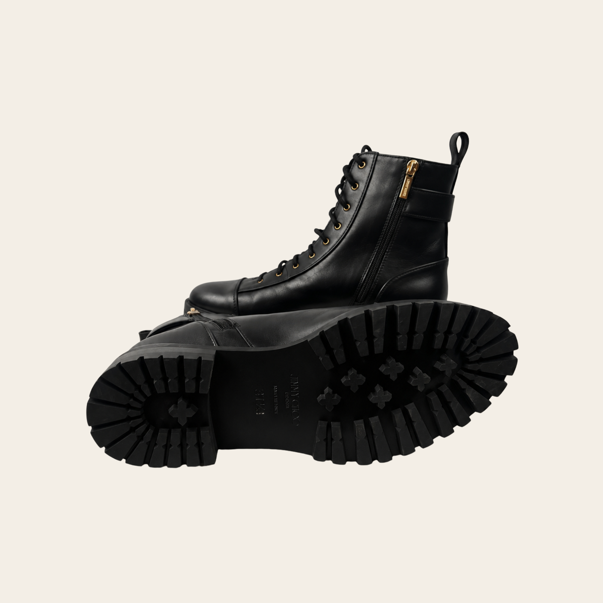 JIMMY CHOO – Bottines Combat à Lacets en Cuir Noir, Taille 41½