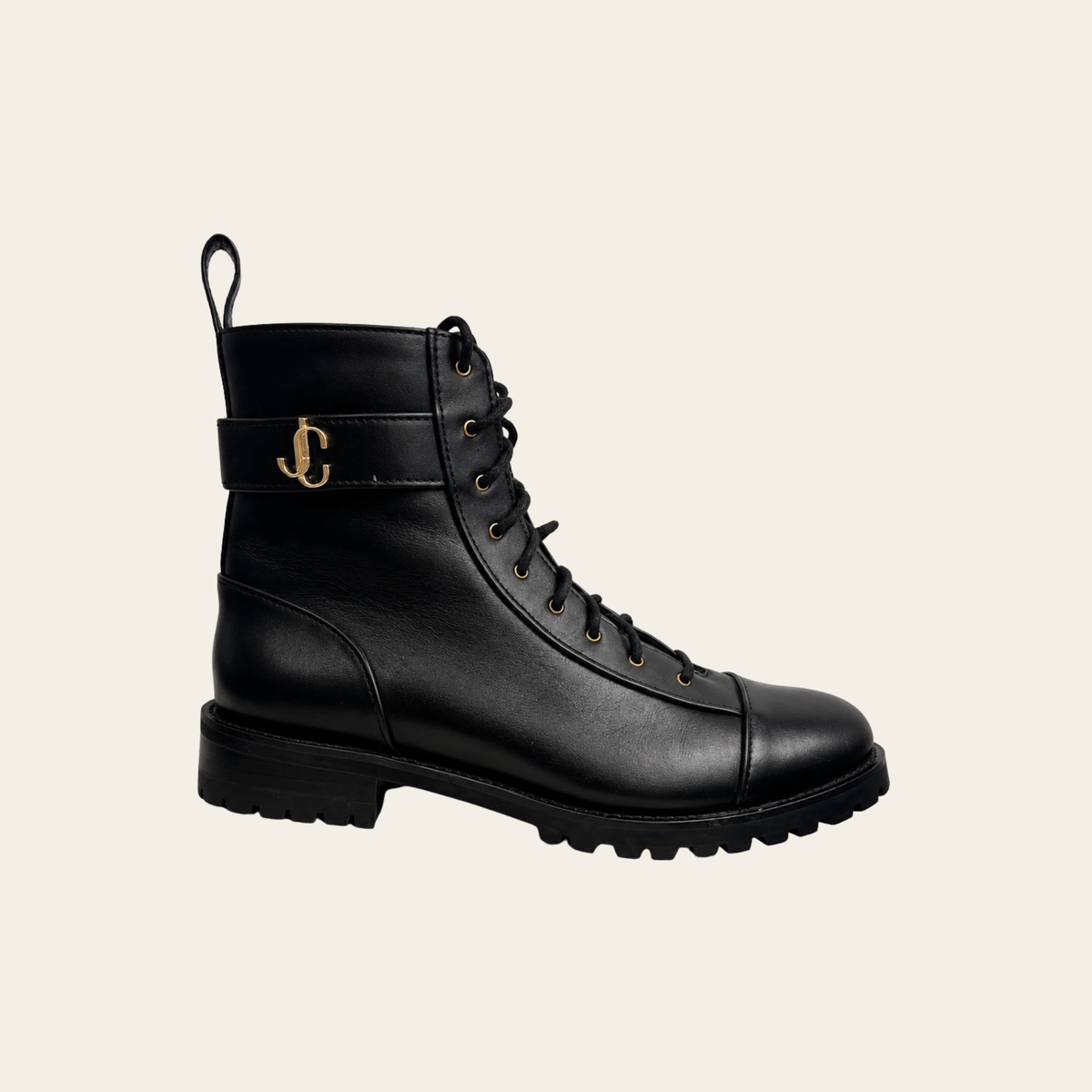 JIMMY CHOO – Bottines Combat à Lacets en Cuir Noir, Taille 41½