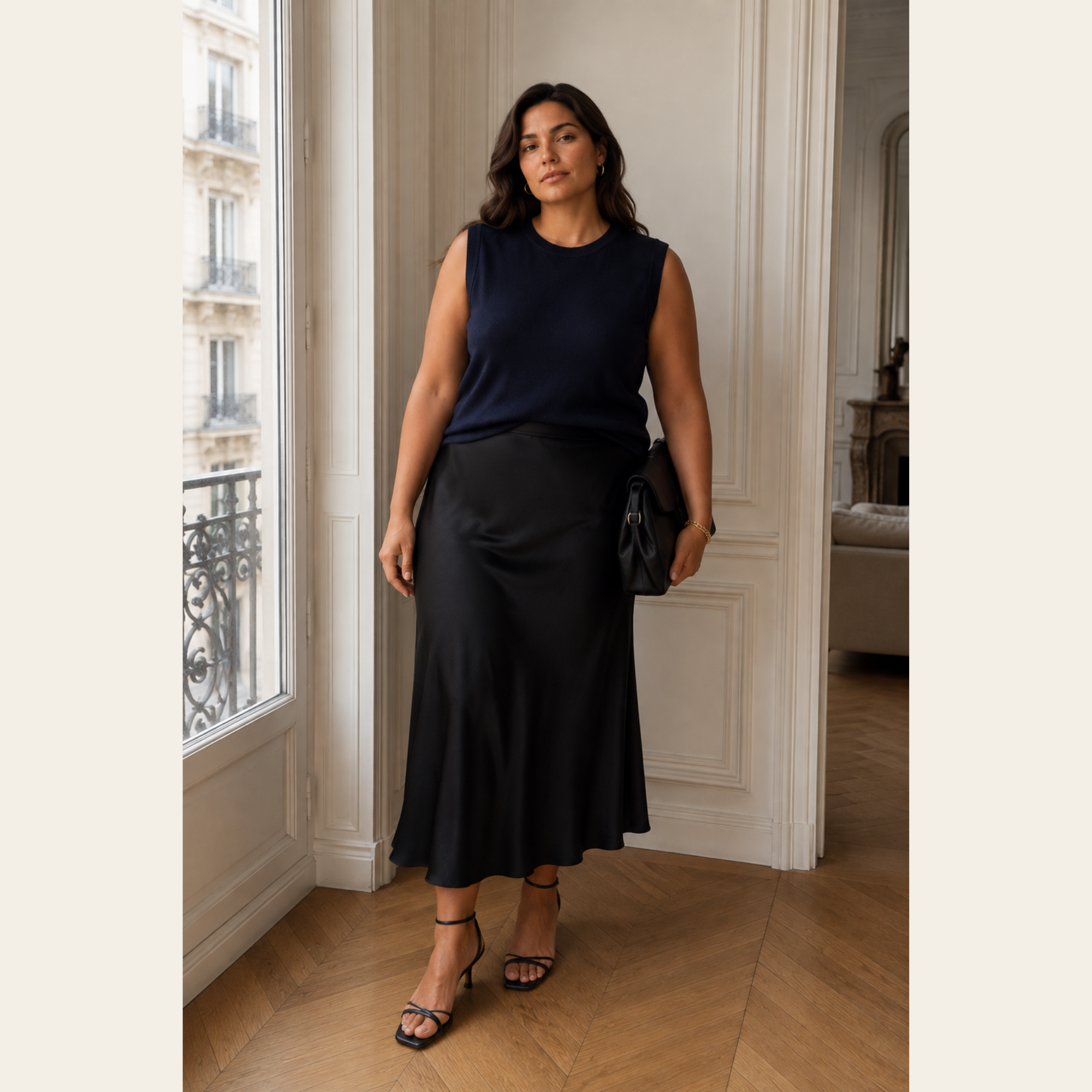 PRADA – Top Sans Manches en Cachemire & Soie Bleu Marine Foncé, Taille 46