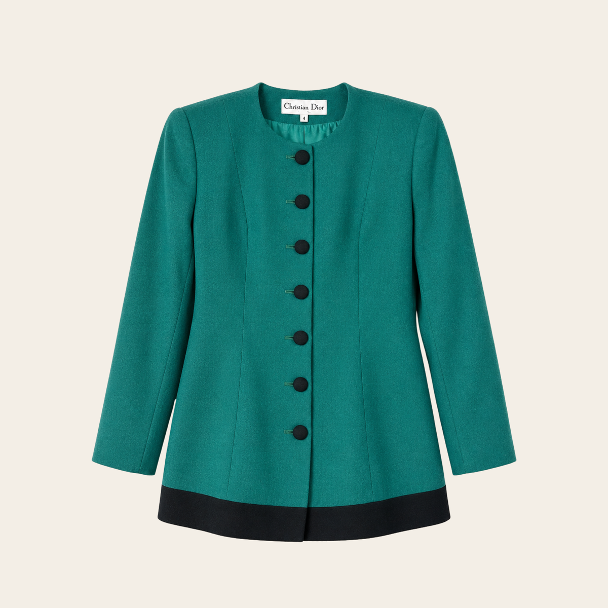 CHRISTIAN DIOR – Veste vintage en pure laine vert émeraude, S
