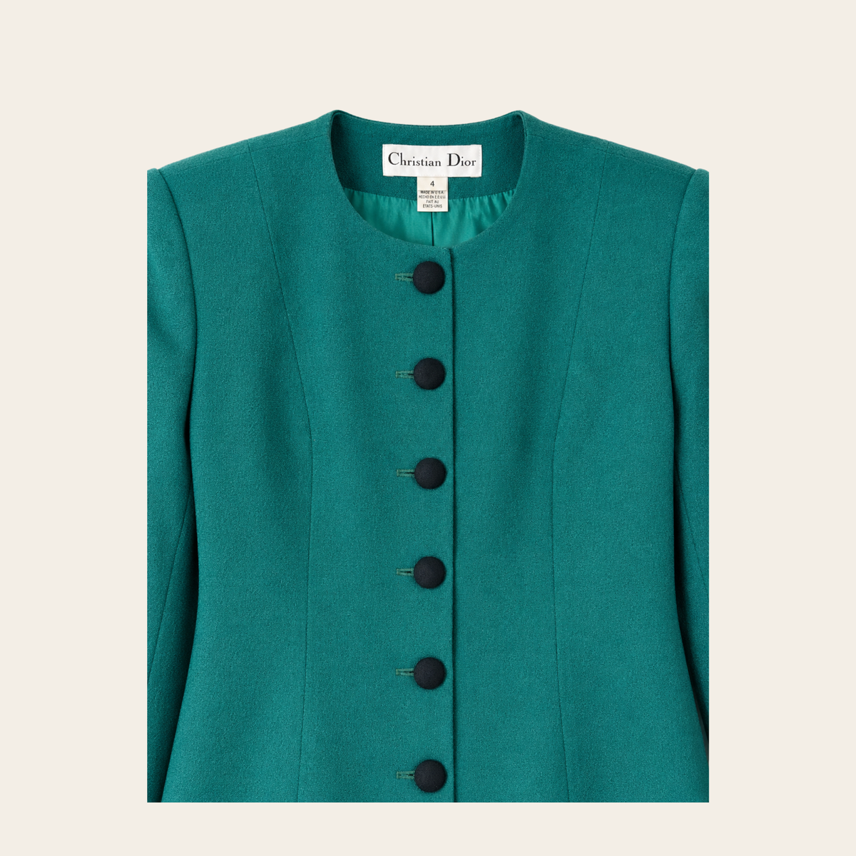 CHRISTIAN DIOR – Veste vintage en pure laine vert émeraude, S