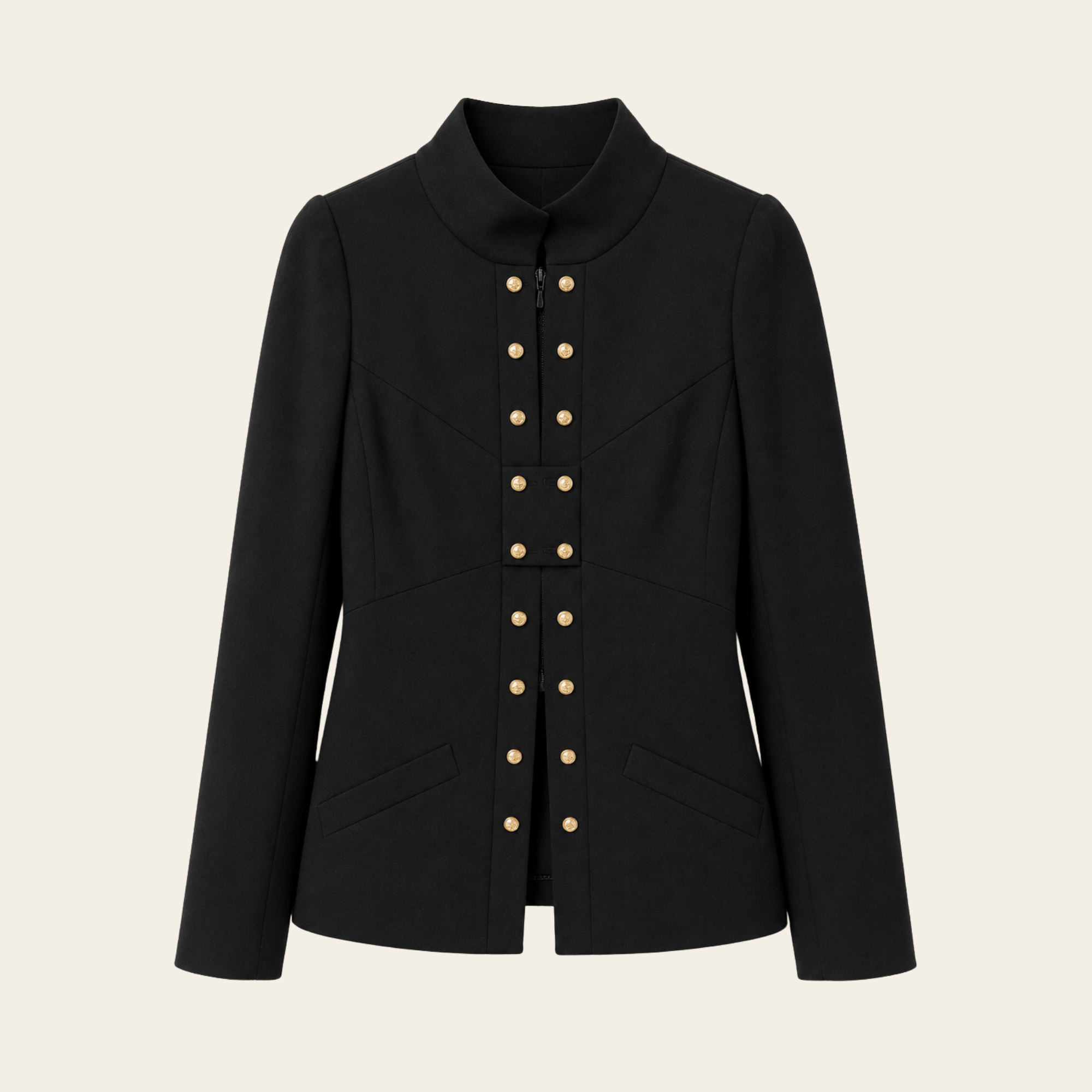 CHANEL – Veste Militaire en Laine à Boutons CC, Taille 36