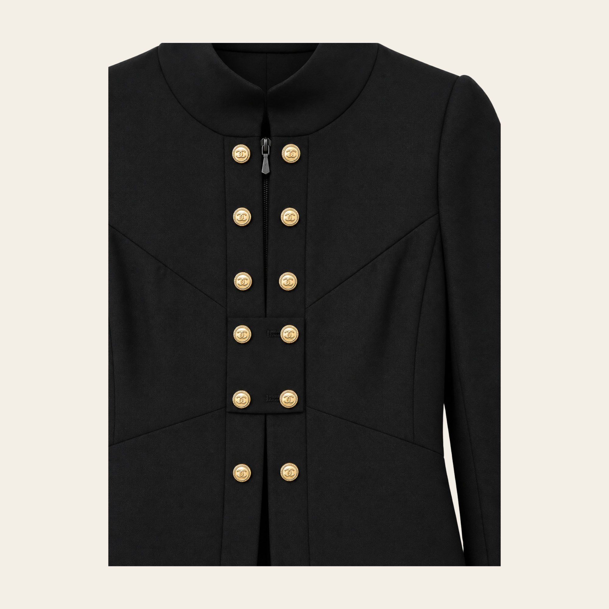 CHANEL – Veste Militaire en Laine à Boutons CC, Taille 36