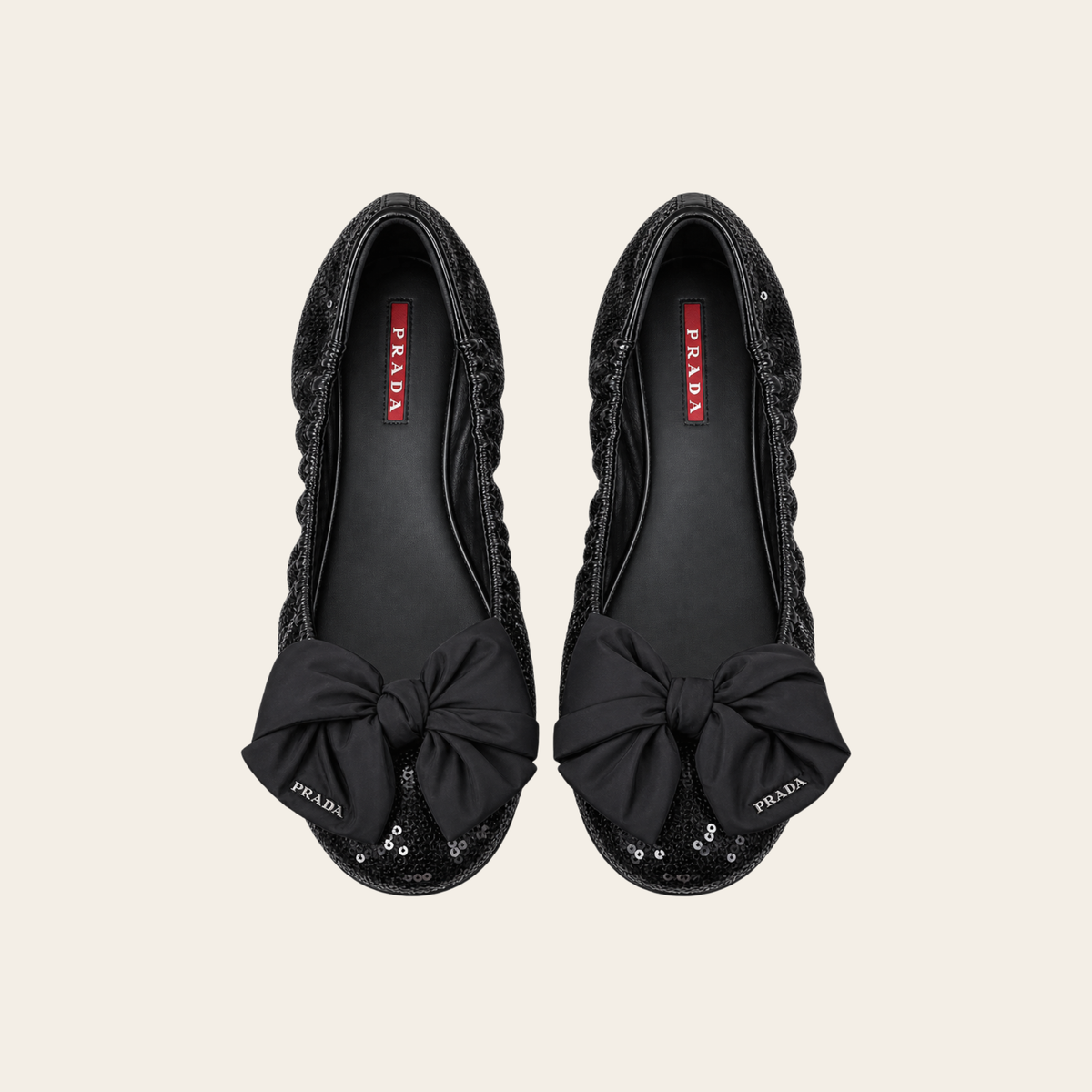 PRADA – Sequin Bow Ballet Flats, 39.5
