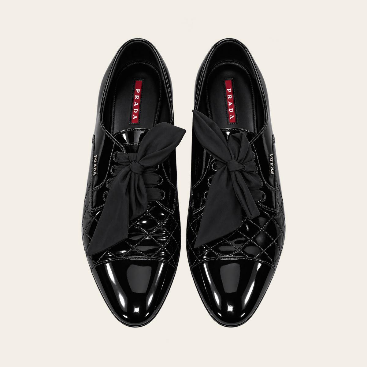 PRADA LINEA ROSSA – Quilted Patent Leather Bow Cap-Toe Oxfords, 41