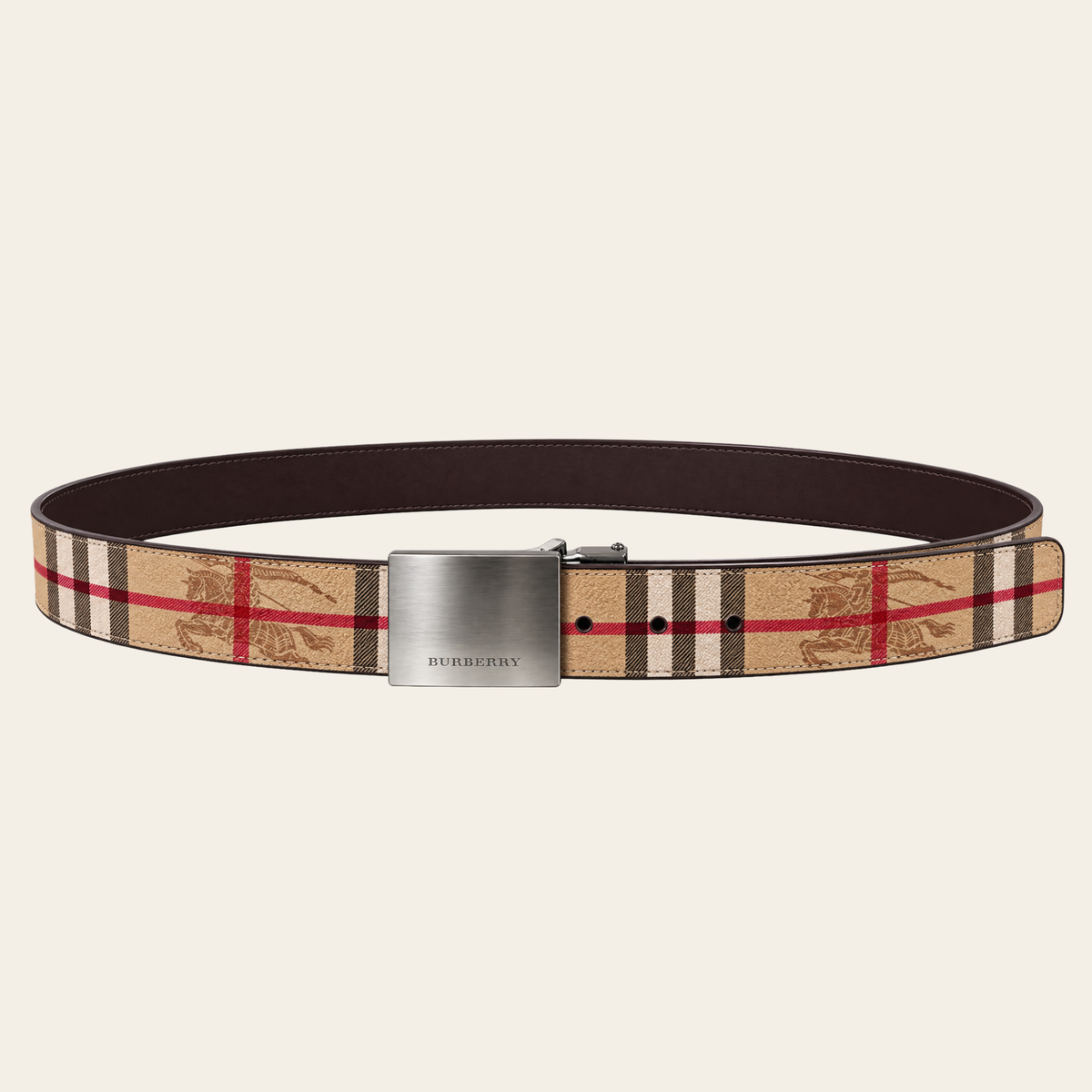 BURBERRY – Haymarket Check Equestrian Knight Plaque Belt
