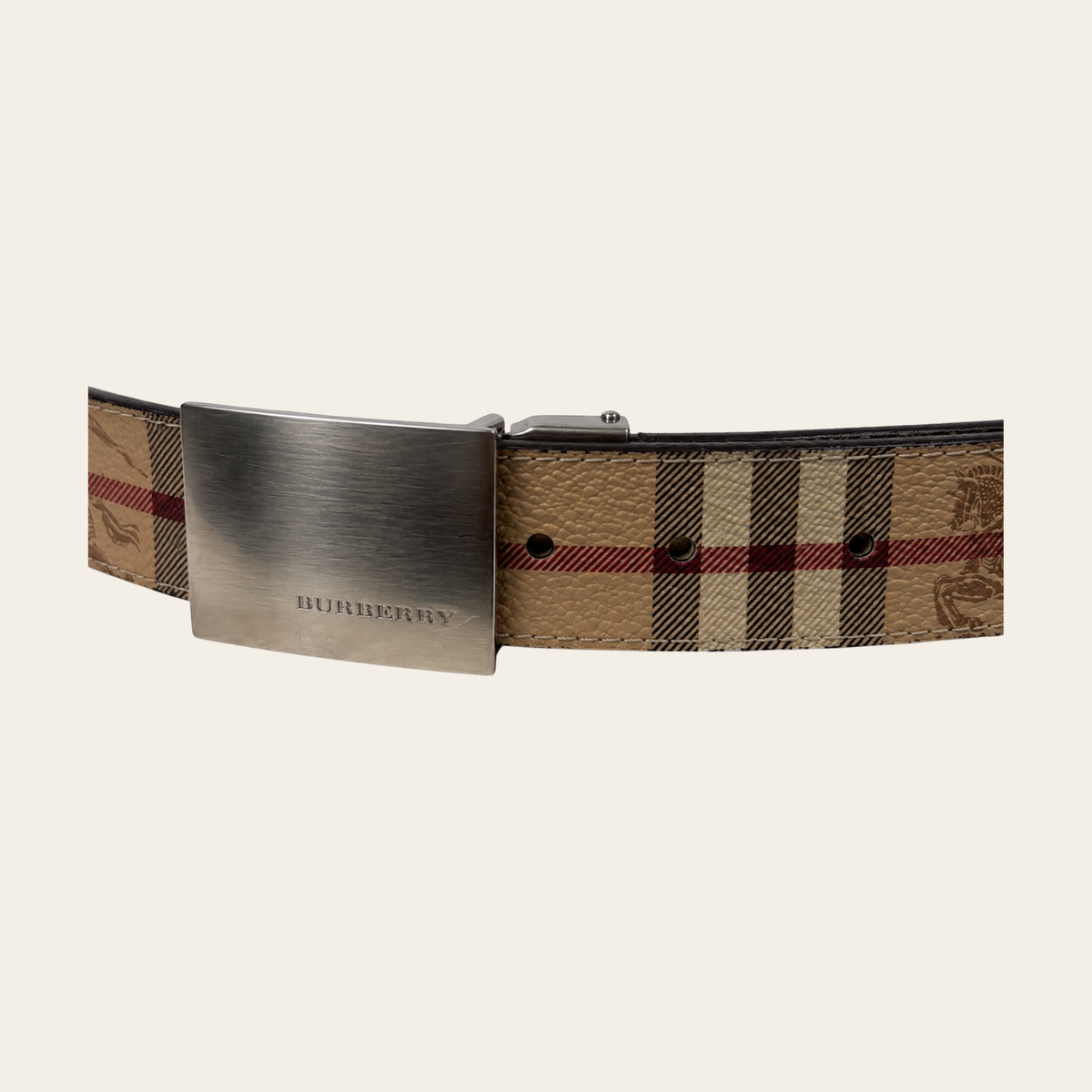 BURBERRY – Haymarket Check Equestrian Knight Plaque Belt