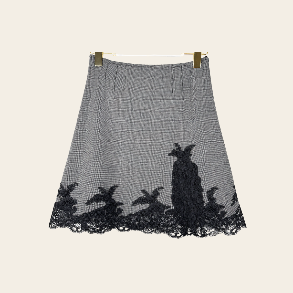 CHRISTIAN DIOR – Monochrome Wool Lace-Trim Mini Skirt, S