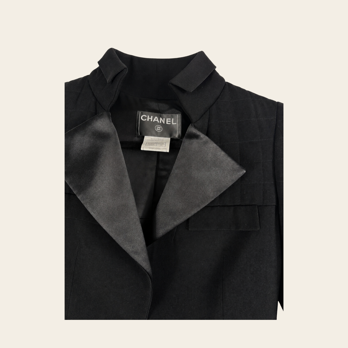 CHANEL – Long Wool & Silk Tuxedo Coat
