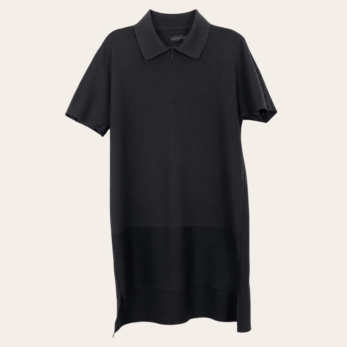MARIE SAINT PIERRE — Robe polo midi asymétrique en jersey technique noir, L