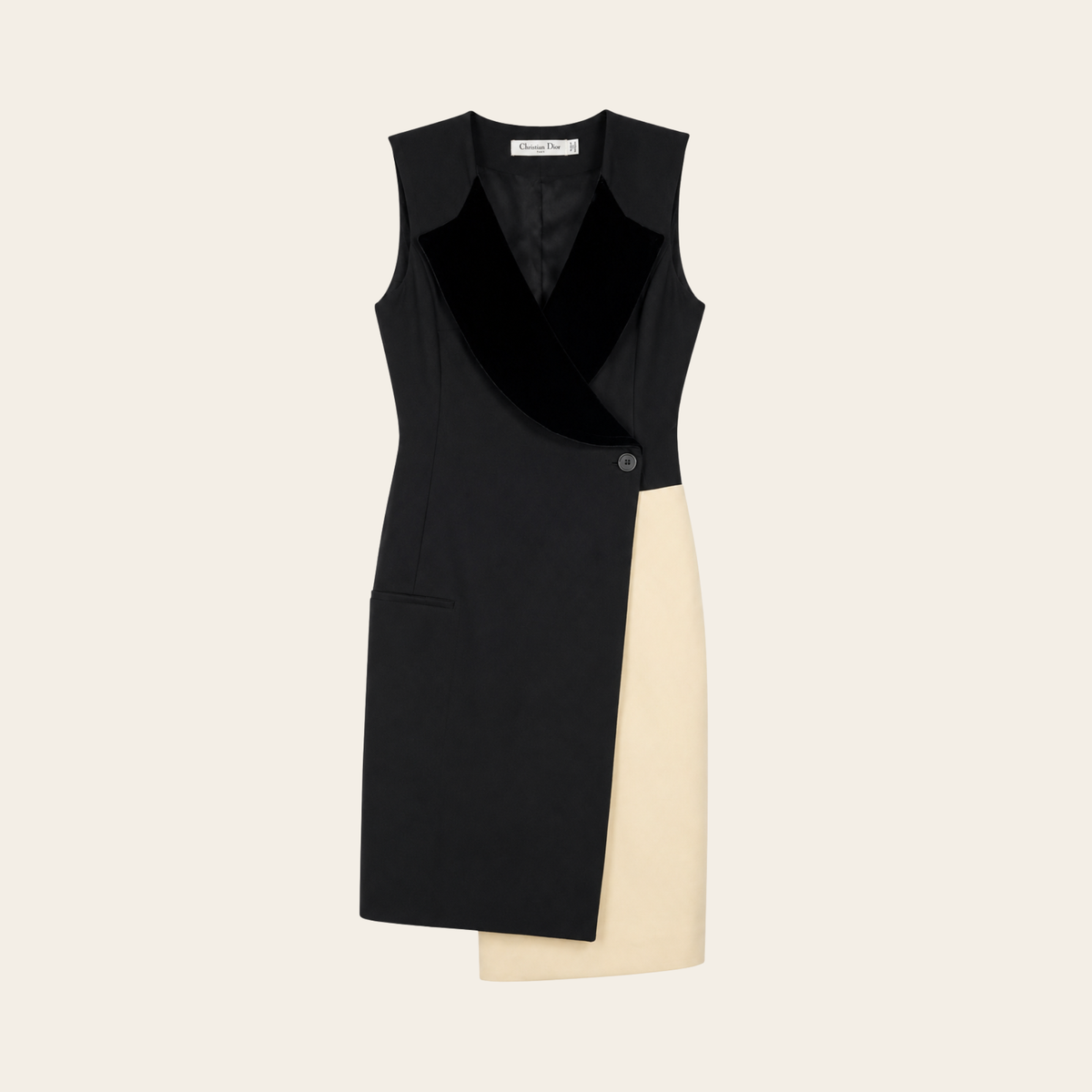 CHRISTIAN DIOR — Robe asymétrique à revers en velours, M