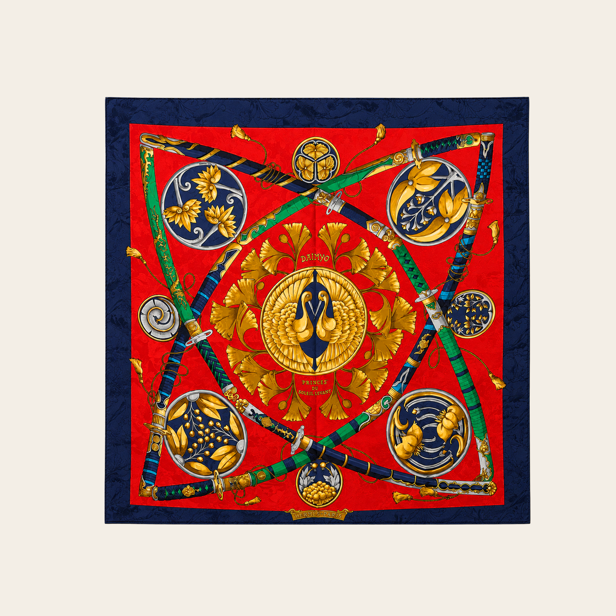 HERMÈS – Carré 90 « Daïmyo – Princes du Soleil Levant » RARE PIÈCE COLLECTEUR