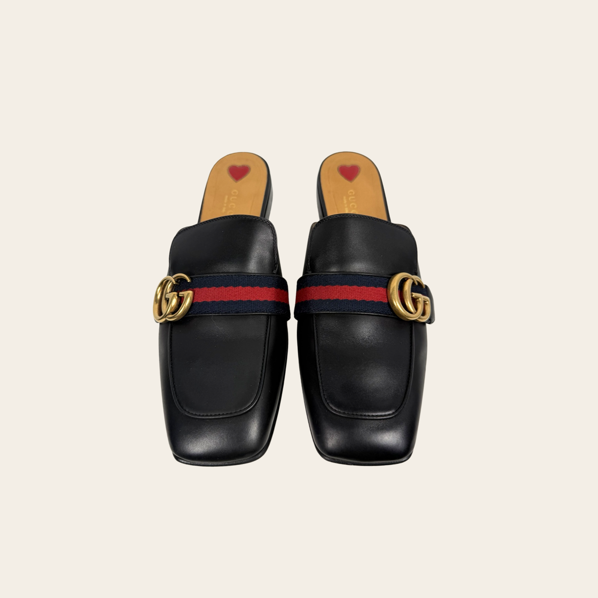 GUCCI – Mules Princetown en cuir avec bande Web et Double G – Noir – Taille 39