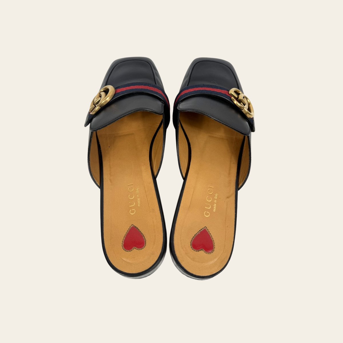 GUCCI – Mules Princetown en cuir avec bande Web et Double G – Noir – Taille 39