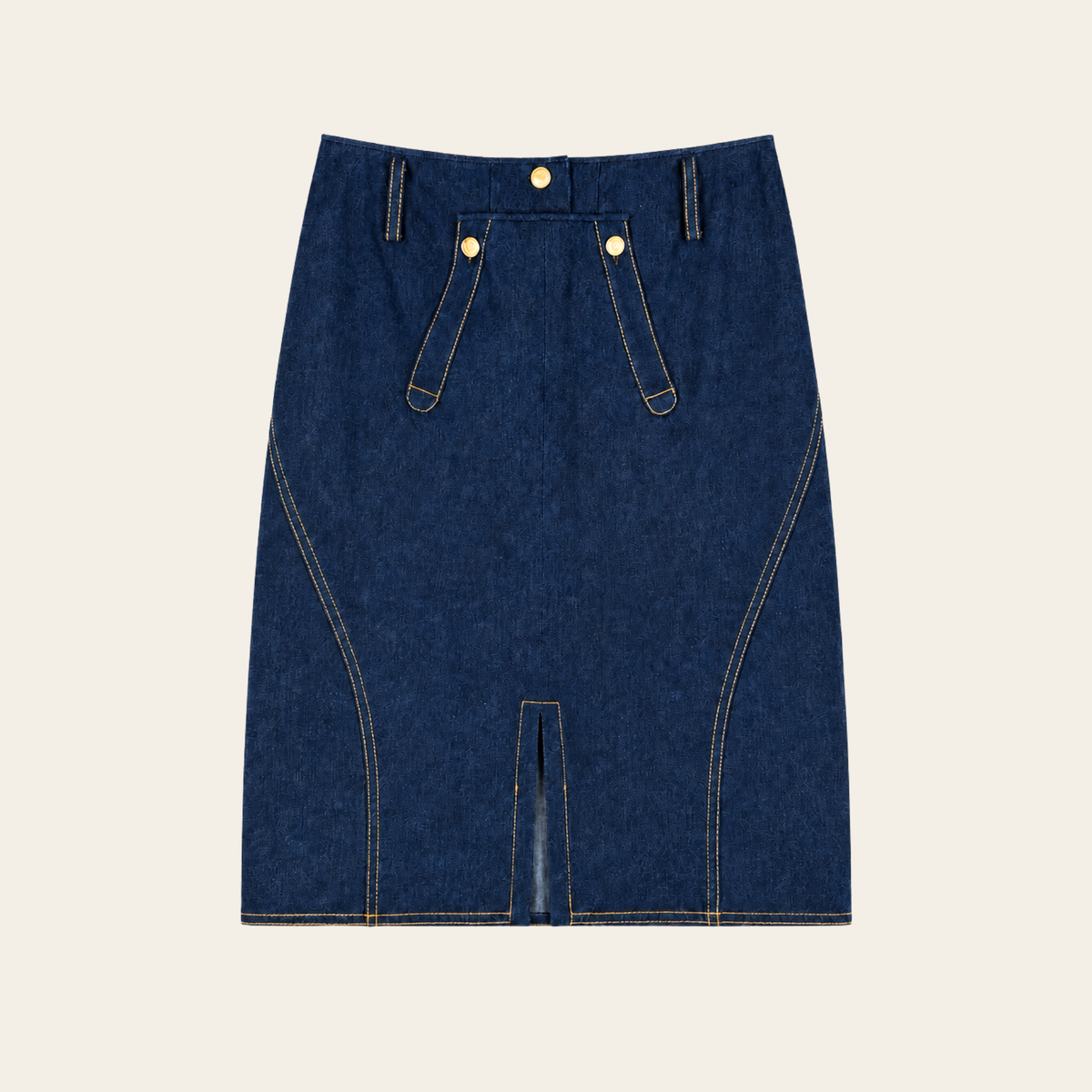 CHRISTIAN DIOR BY JOHN GALLIANO — Jupe en denim à boutons dorés