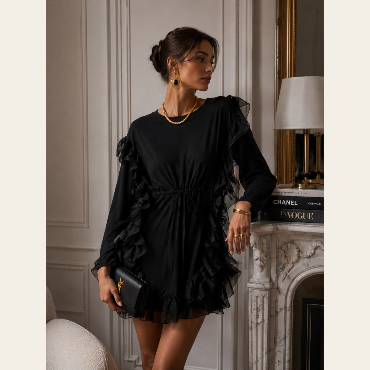 SEE BY CHLOÉ – Robe noire à volants transparents et taille coulissée – Taille XS