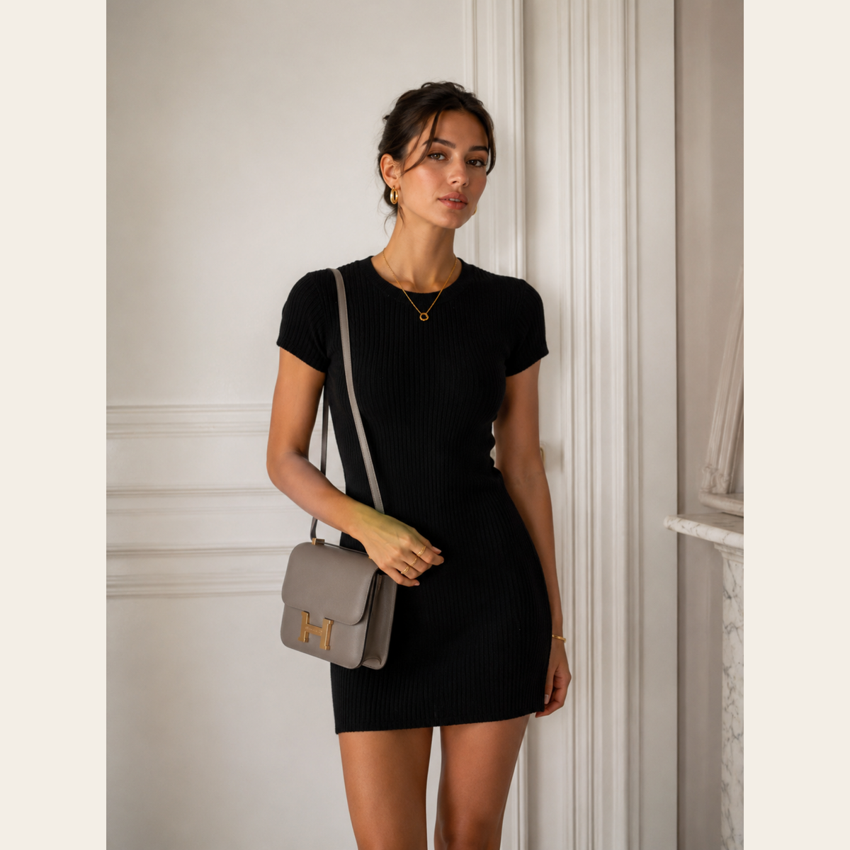 ANINE BING – Robe Skylar Mini en maille côtelée – Noir – Taille XS