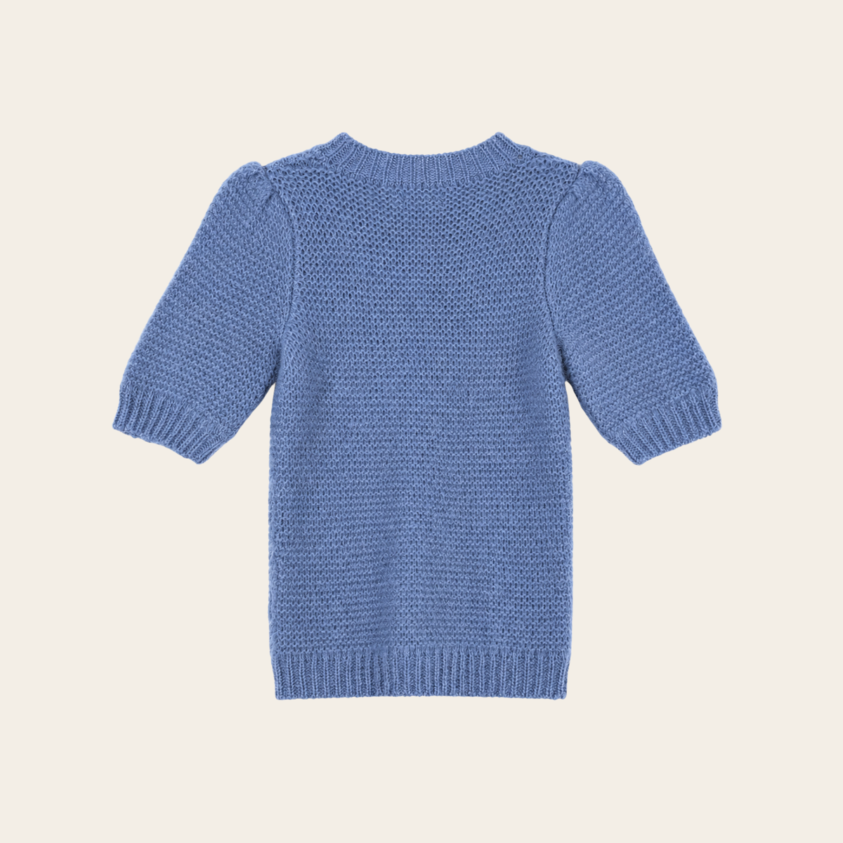 ANINE BING – Pull en kid mohair & laine mérinos à manches courtes – Bleu pervenche – Taille S