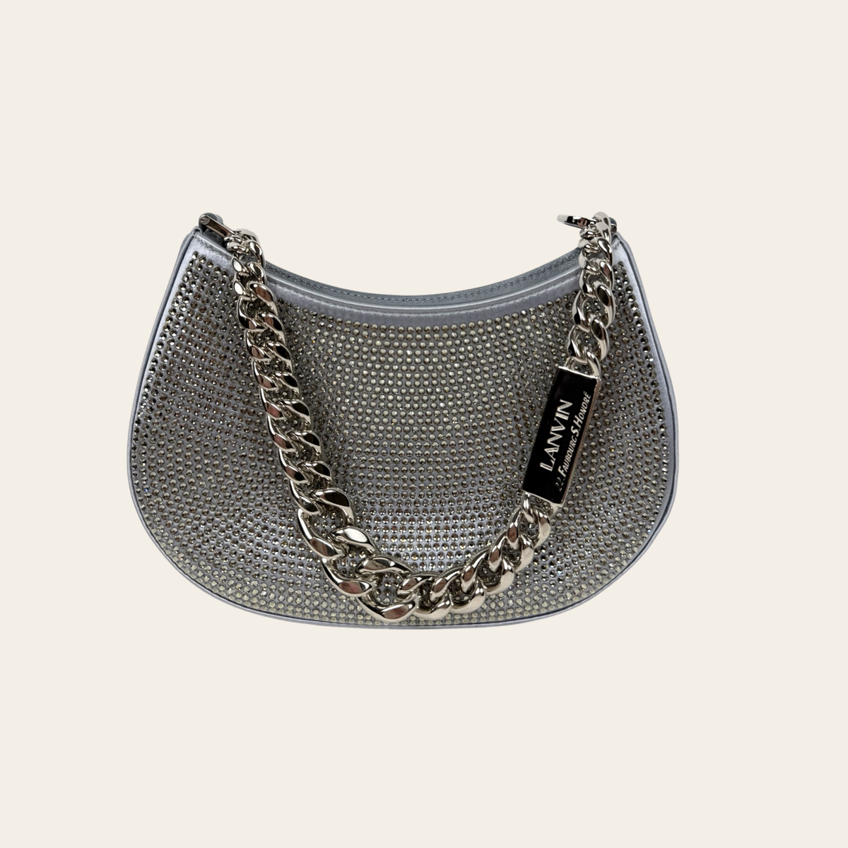 LANVIN – Sac Hobo Nano à cristaux avec chaîne – Argent