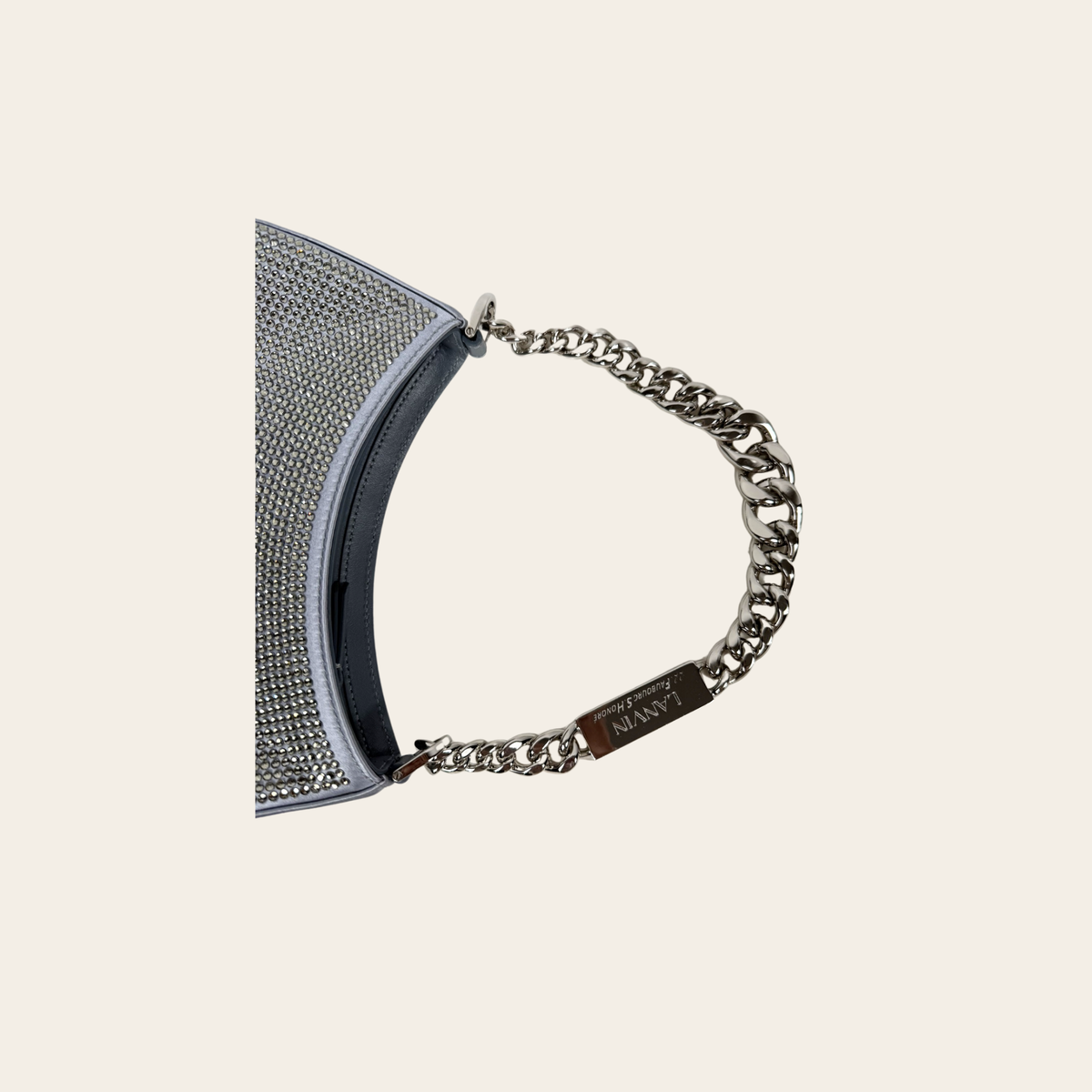 LANVIN – Sac Hobo Nano à cristaux avec chaîne – Argent