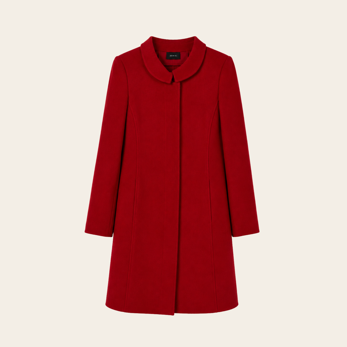 AKRIS – Manteau long structuré à col arrondi – Rouge – Taille US 6 / FR 38 (S/M)