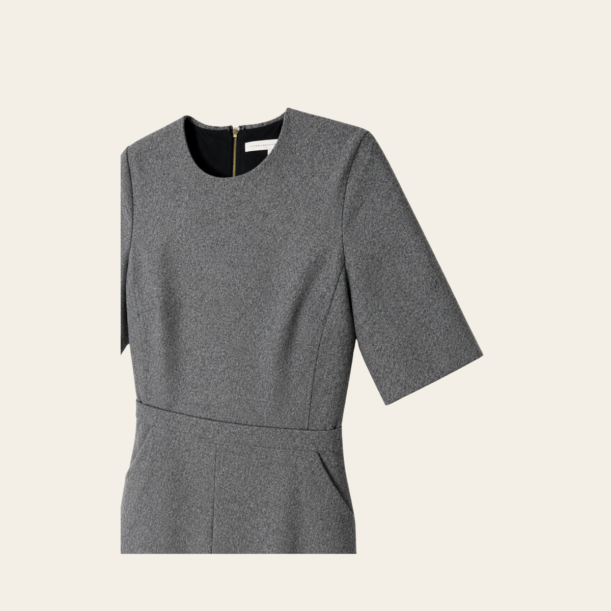VICTORIA, VICTORIA BECKHAM – Robe midi tailleur en laine avec zip apparent – Gris chiné – Taille UK 10 / US 6 (M)