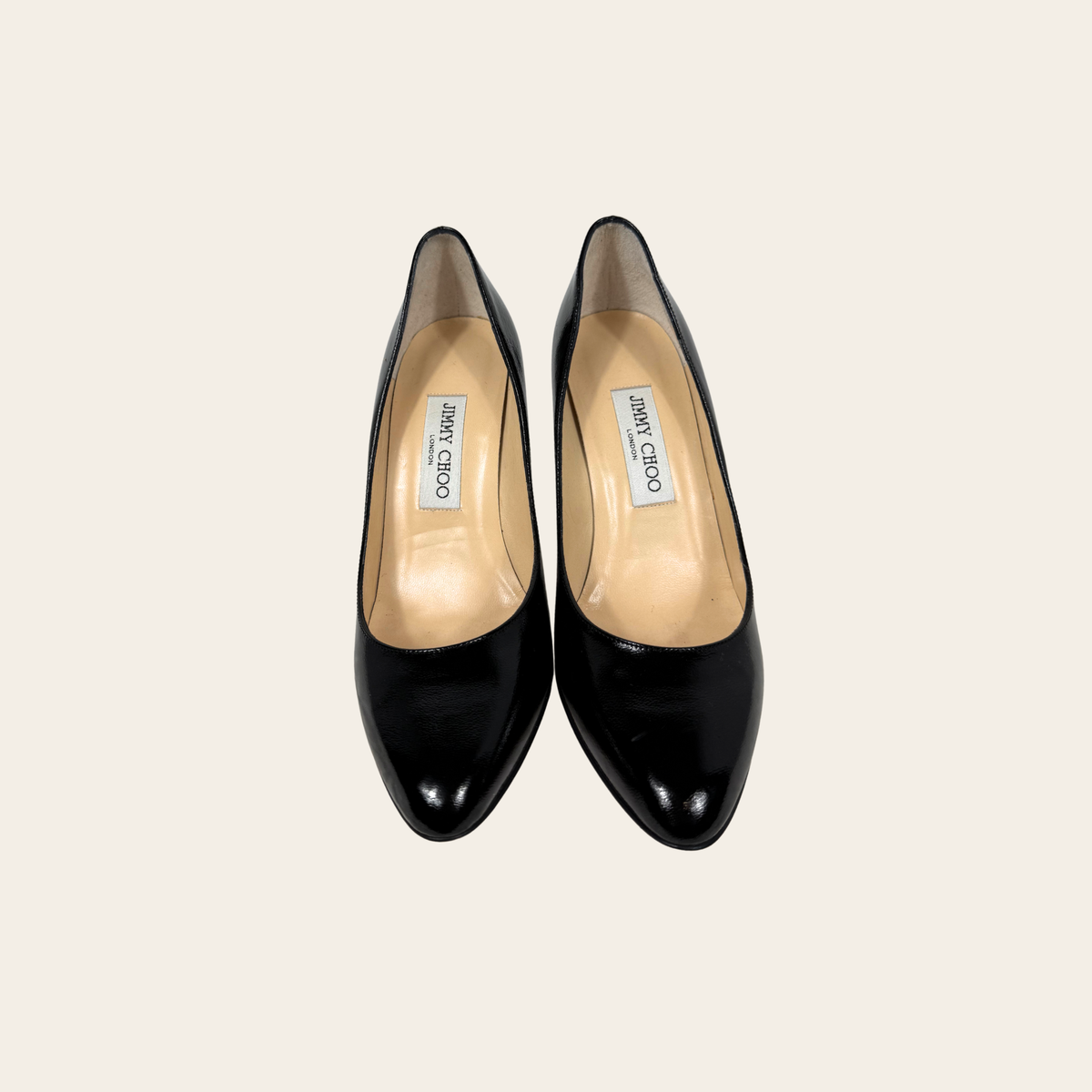 JIMMY CHOO – Escarpins classiques en cuir verni noir à talon aiguille – Taille IT 37,5 (US 7,5)