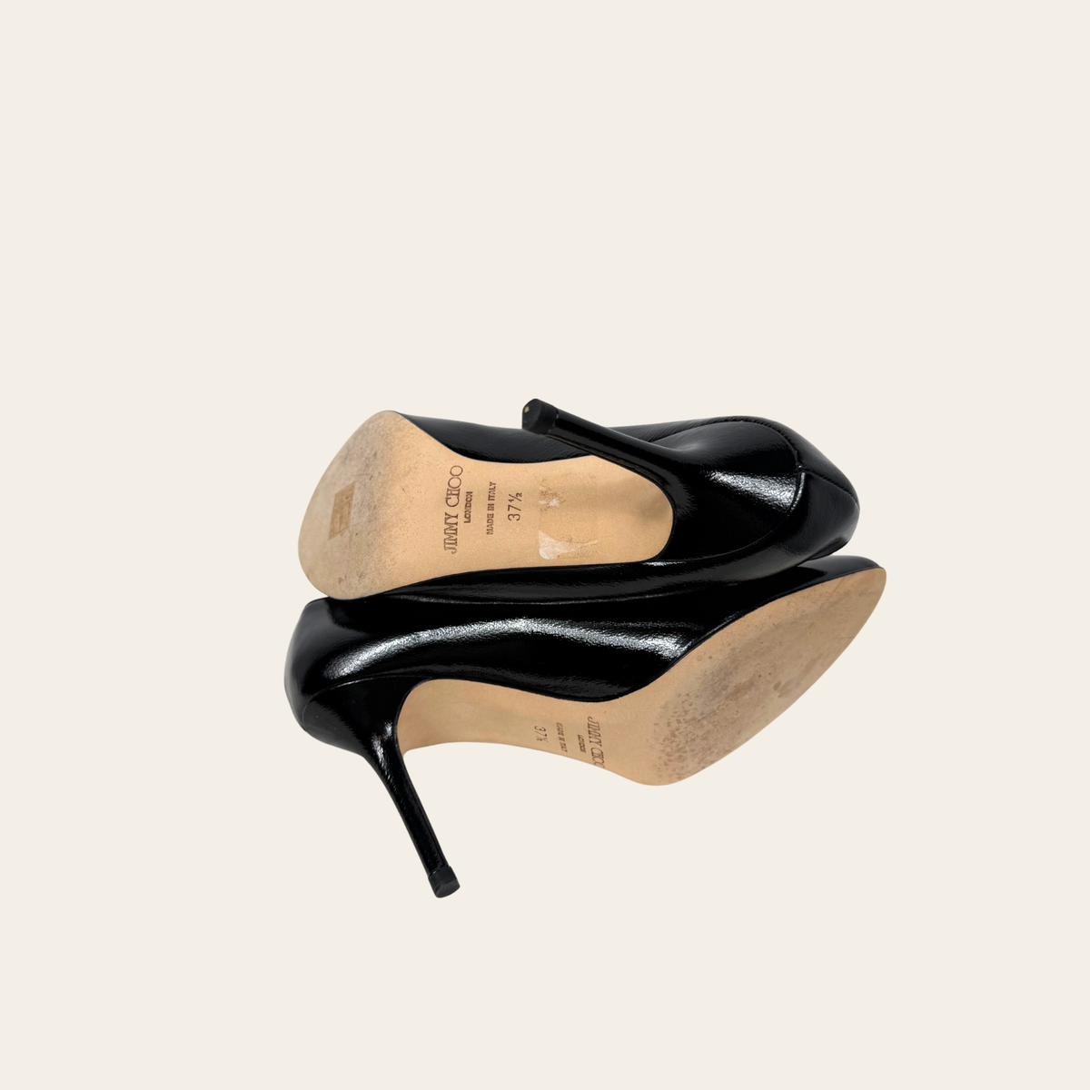 JIMMY CHOO – Escarpins classiques en cuir verni noir à talon aiguille – Taille IT 37,5 (US 7,5)
