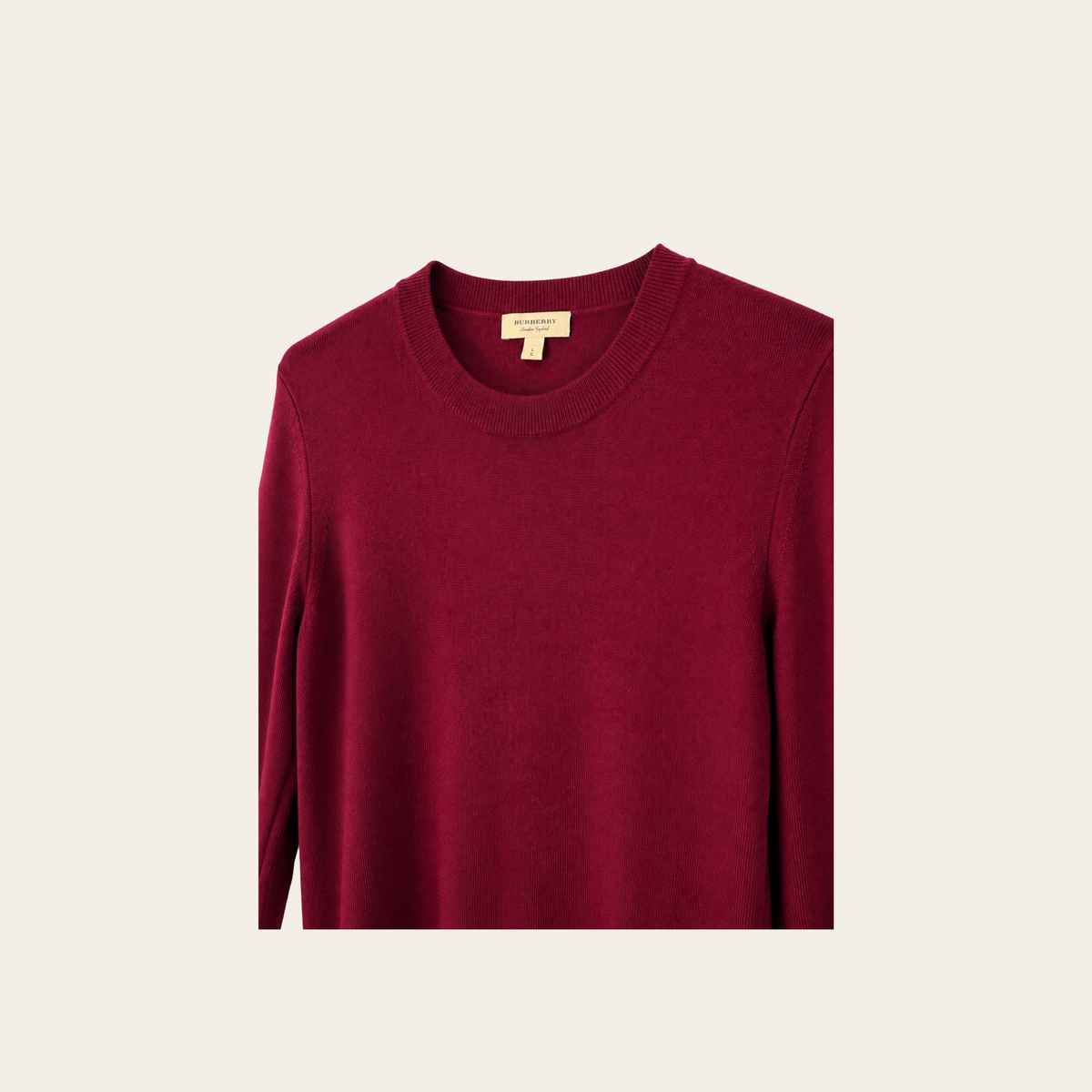 BURBERRY – Robe pull en laine mérinos à coudières Check – Bordeaux – Taille L