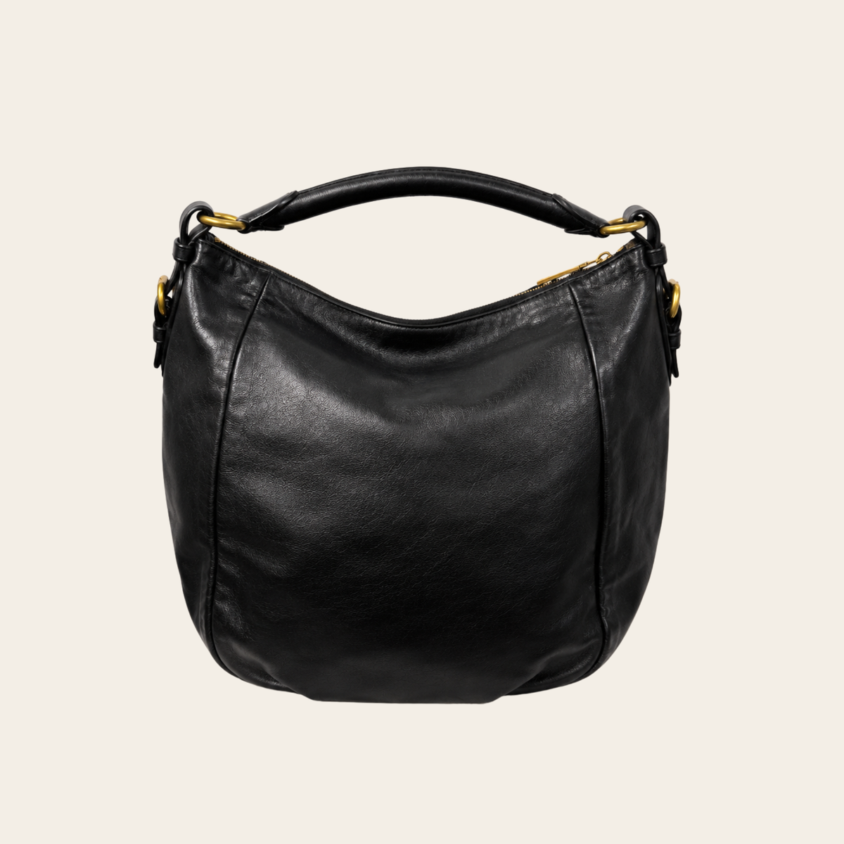 PRADA – Large Soft Calf Hobo BR4268 en cuir de veau – Noir & doré – Grand modèle