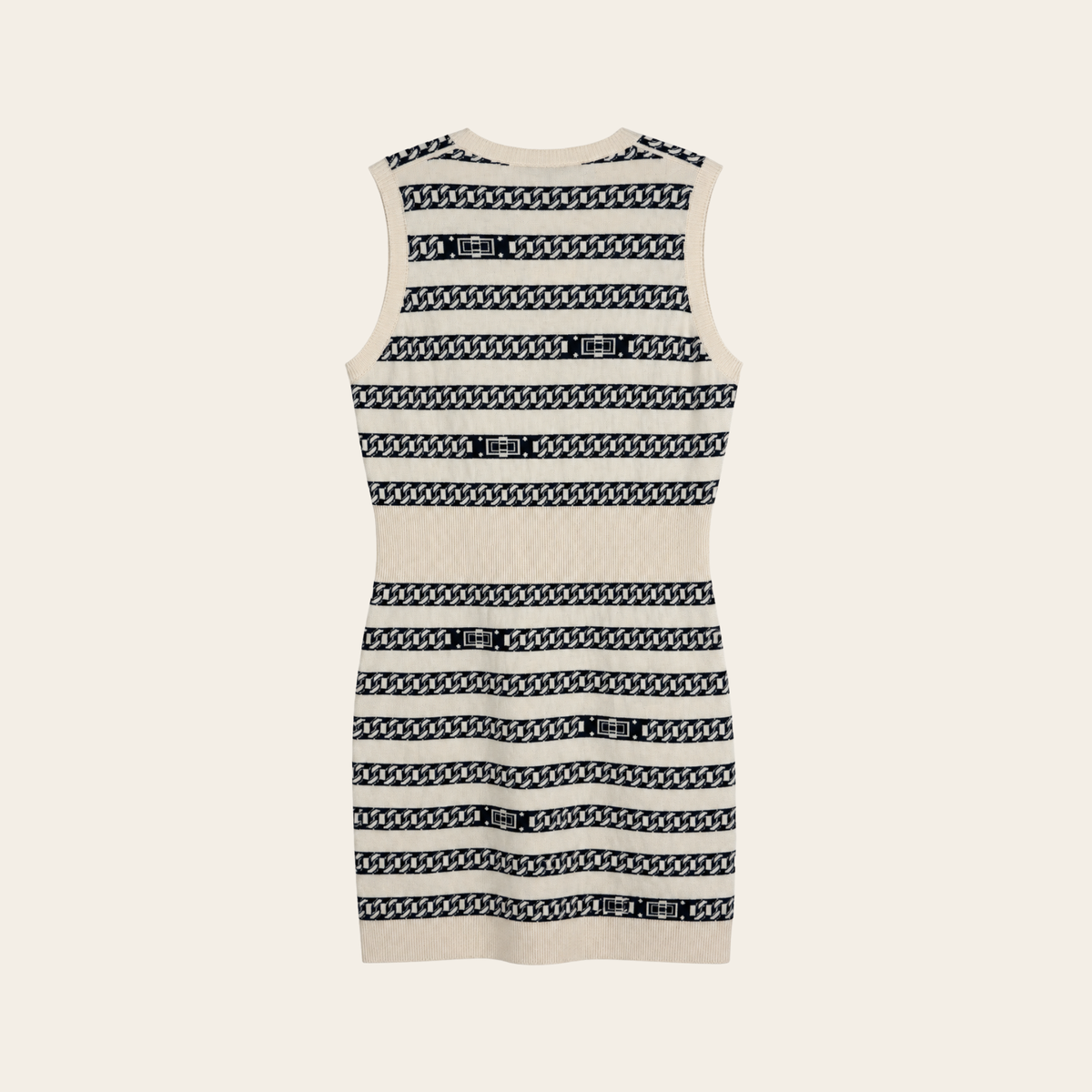CHANEL — Robe en cachemire à motif chaînes et boutons Coco, Taille FR 48