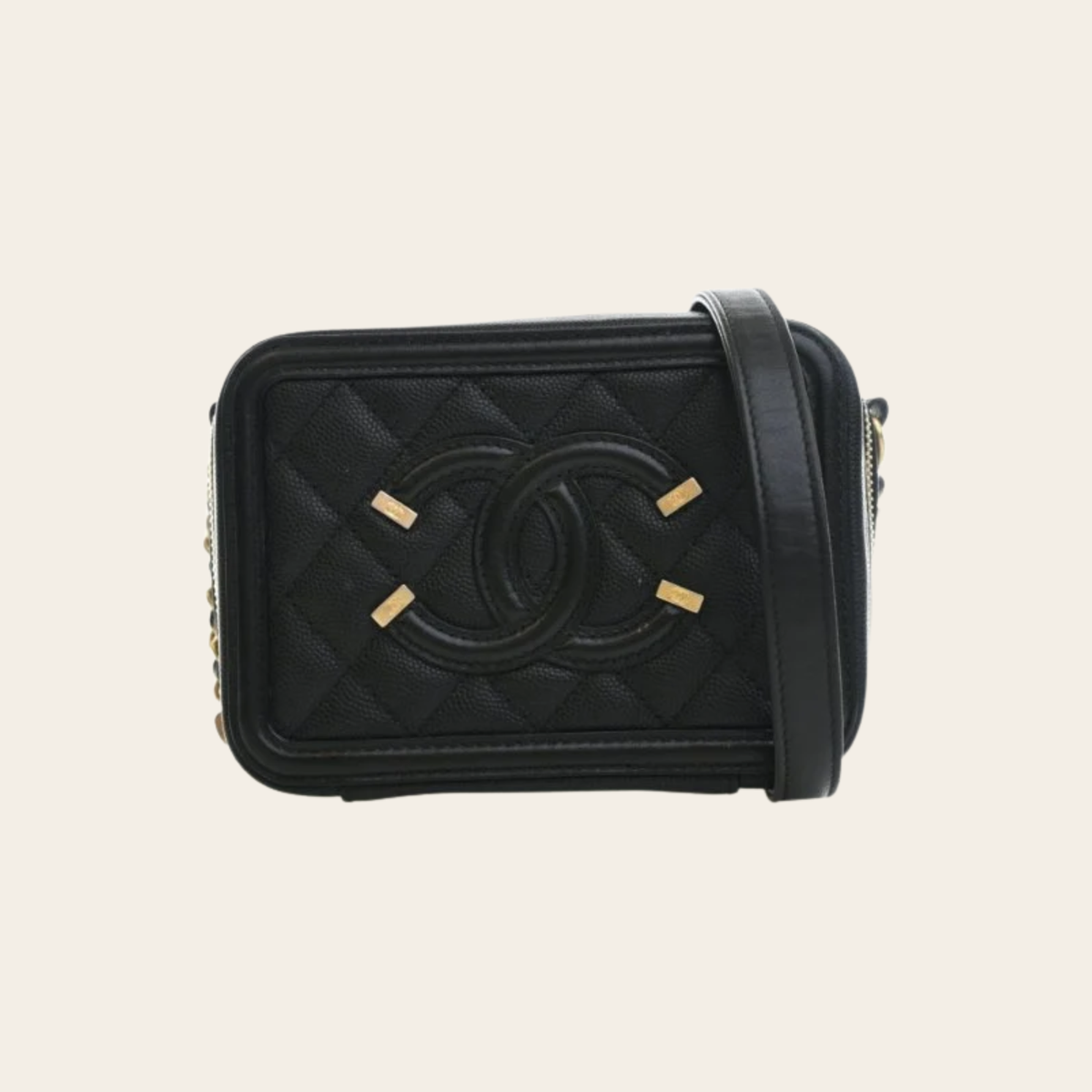 CHANEL — Mini sac bandoulière Filigree en cuir caviar noir