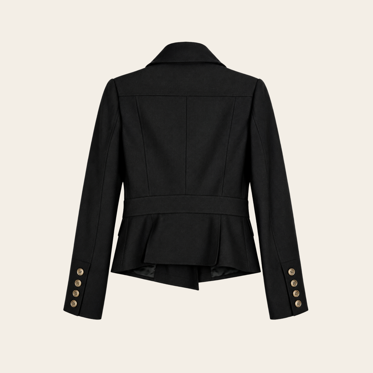 BURBERRY — Veste militaire noire en laine à double boutonnage et basque, Taille 2