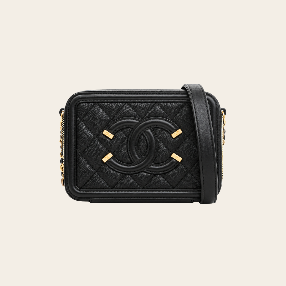 CHANEL — Mini sac bandoulière Filigree en cuir caviar noir