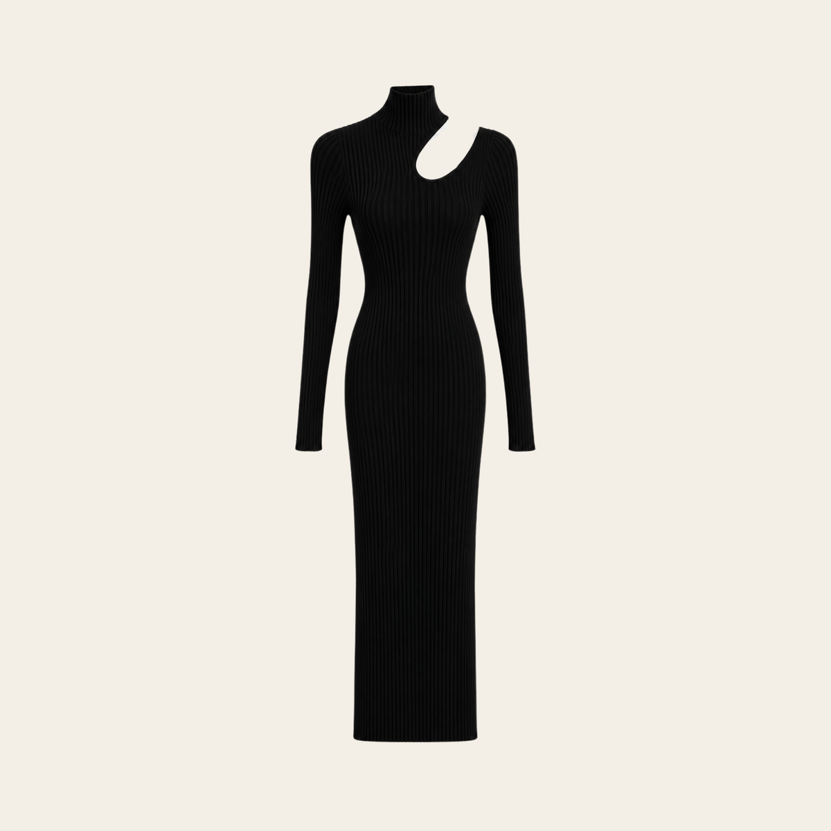 ANINE BING — Robe Victoria noire côtelée à découpe asymétrique, Taille S/P