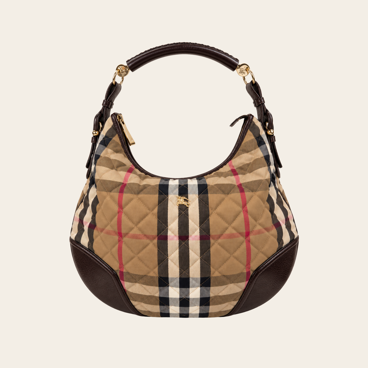 BURBERRY — Sac hobo Quilted Nova Check en toile matelassée et cuir brun