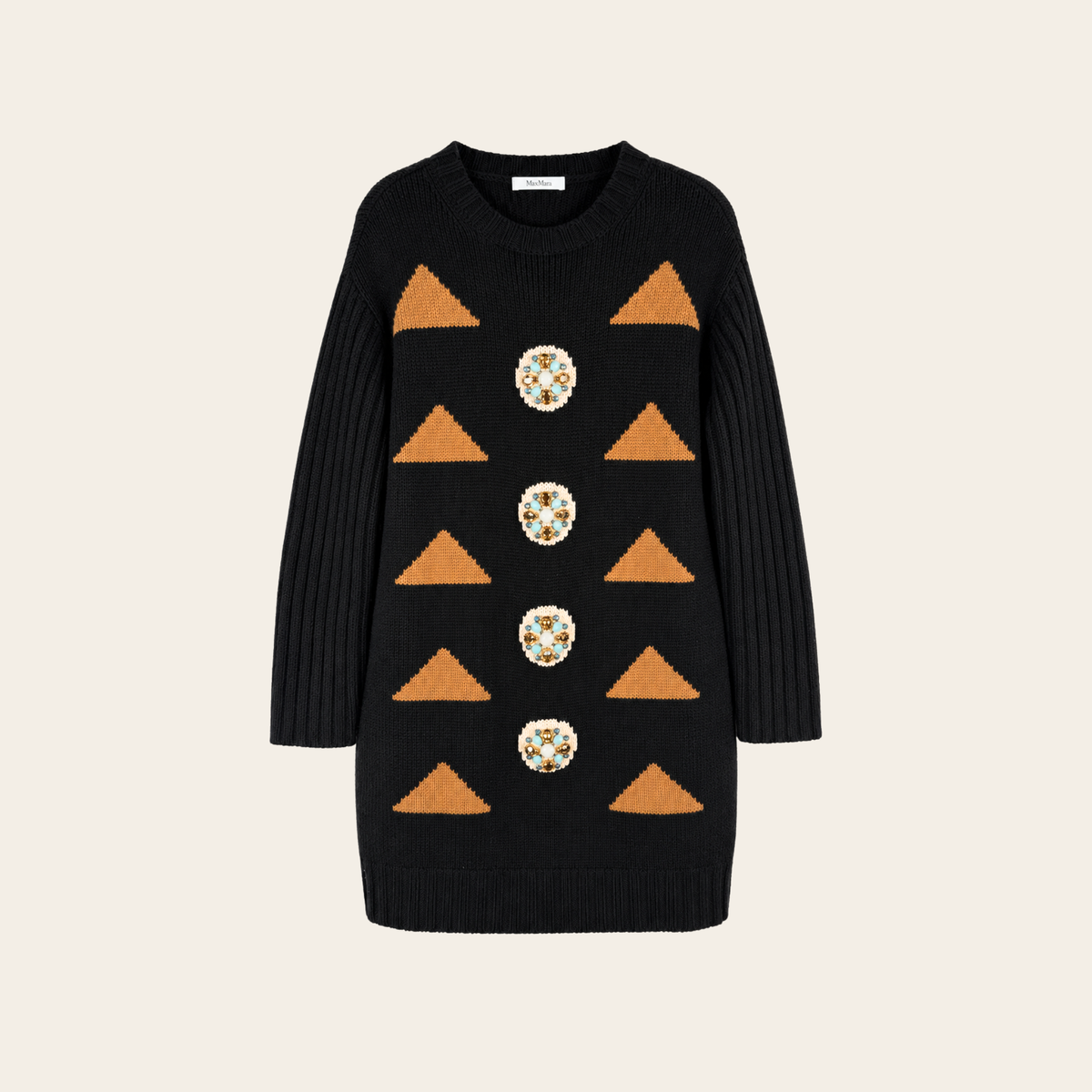 MAX MARA — Robe pull Maracas en laine et cachemire à intarsia et cristaux, taille S