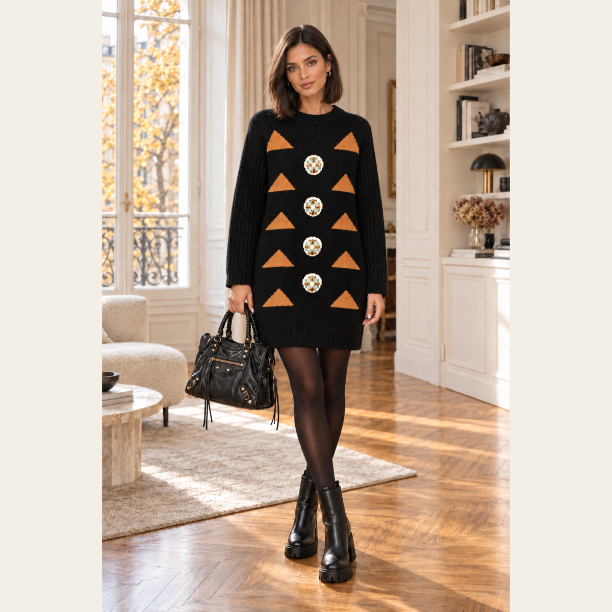 MAX MARA — Robe pull Maracas en laine et cachemire à intarsia et cristaux, taille S