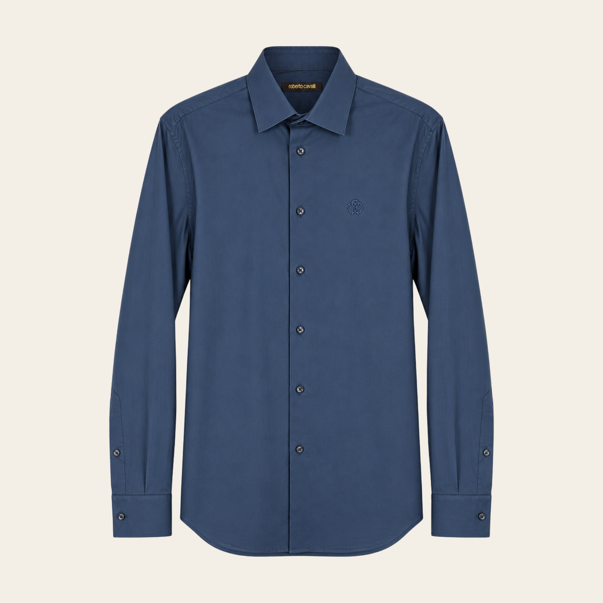 ROBERTO CAVALLI – Chemise homme en coton extensible bleu ardoise à monogramme brodé, L
