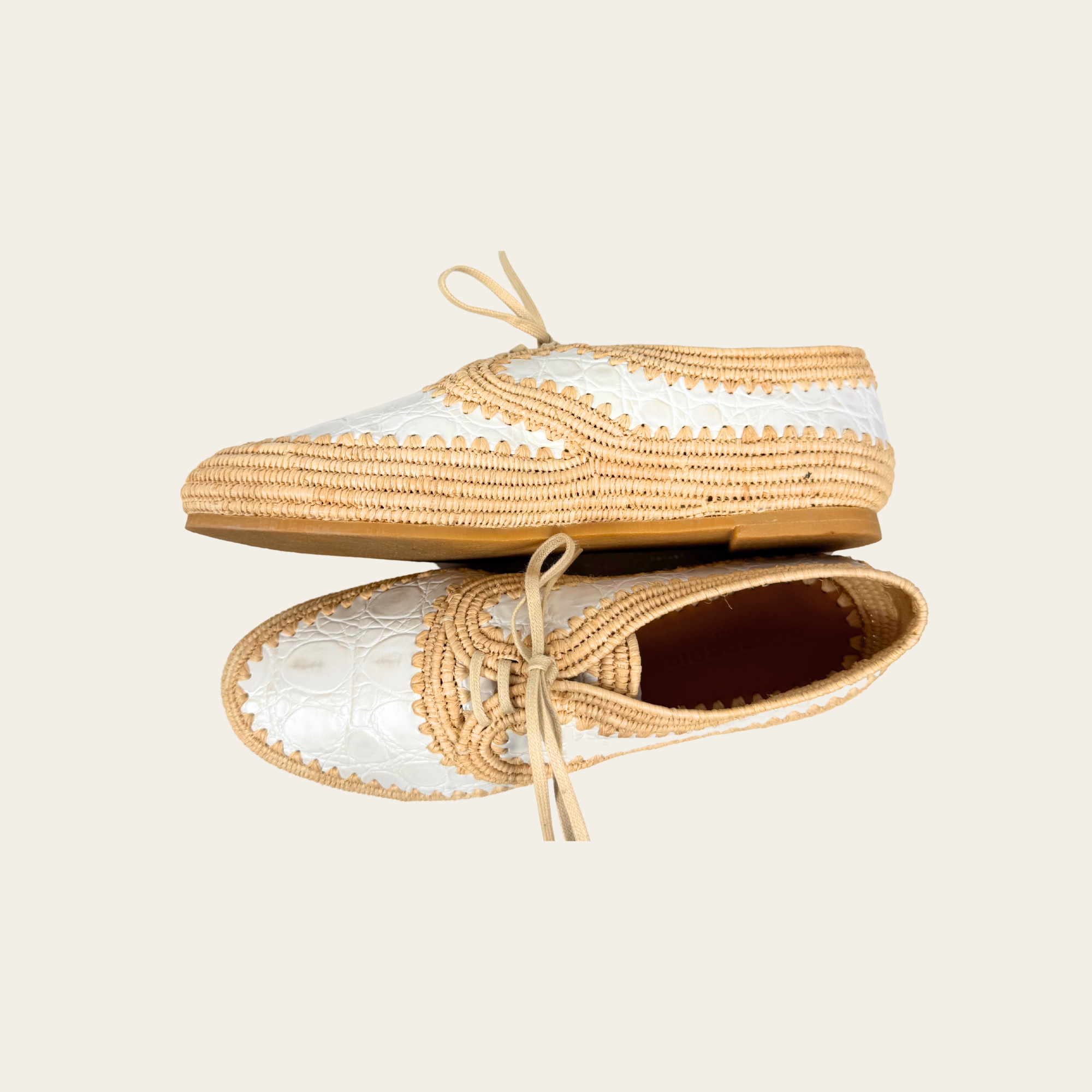 CLERGERIE Paris – Derbies en Raphia et Cuir Façon Crocodile, Taille 39