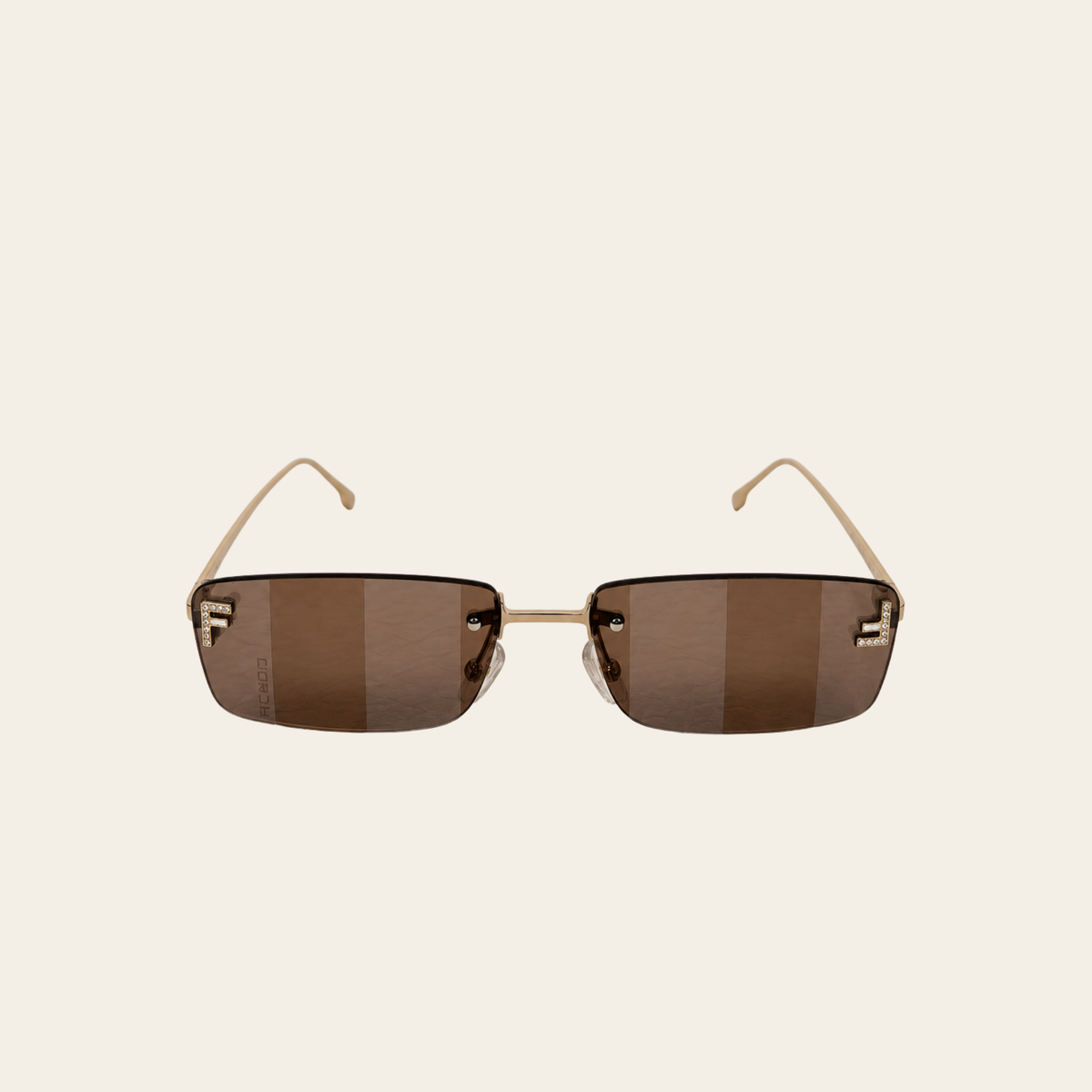 FENDI – Lunettes de soleil Fendi First Crystal rectangulaires dorées à cristaux et verres bruns