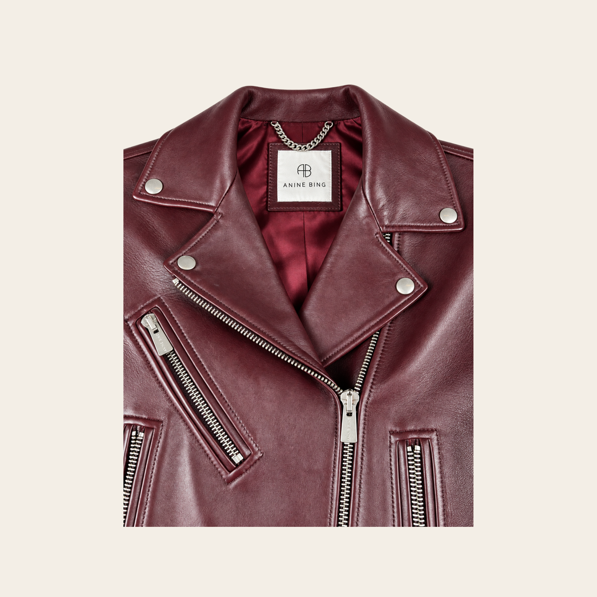 ANINE BING – Veste Benjamin Leather Moto en cuir bordeaux, XS