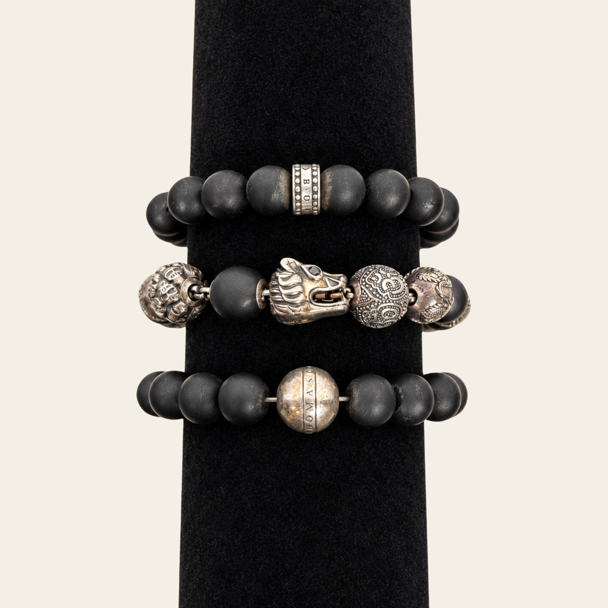 Thomas Sabo – Ensemble de trois bracelets Karma Beads en argent sterling 925 et perles noires