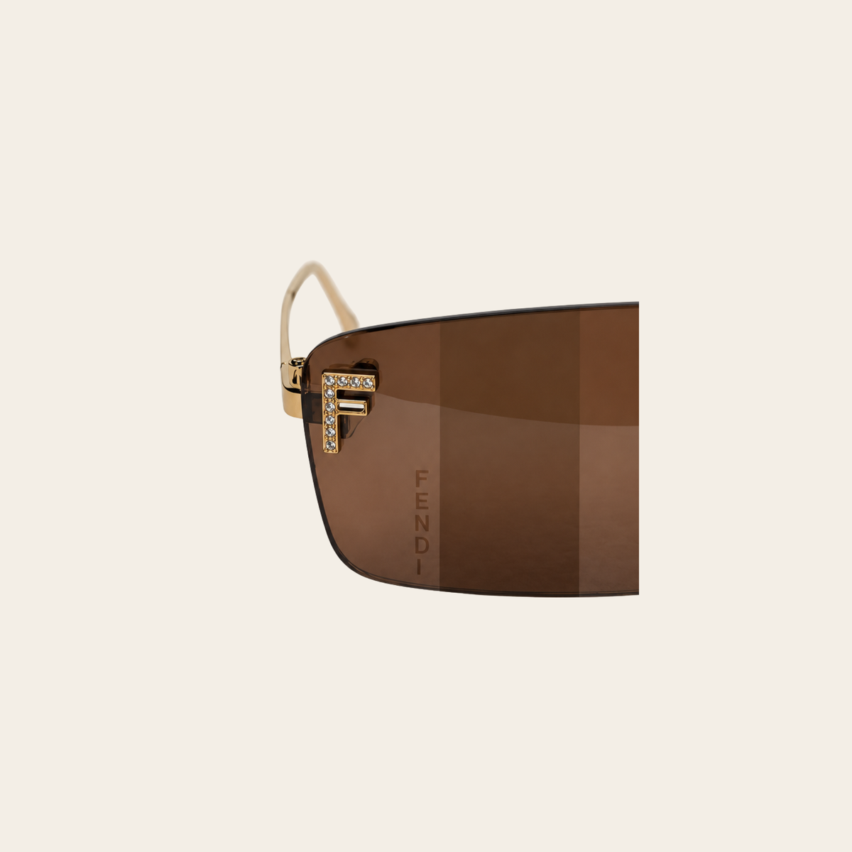 FENDI – Lunettes de soleil Fendi First Crystal rectangulaires dorées à cristaux et verres bruns