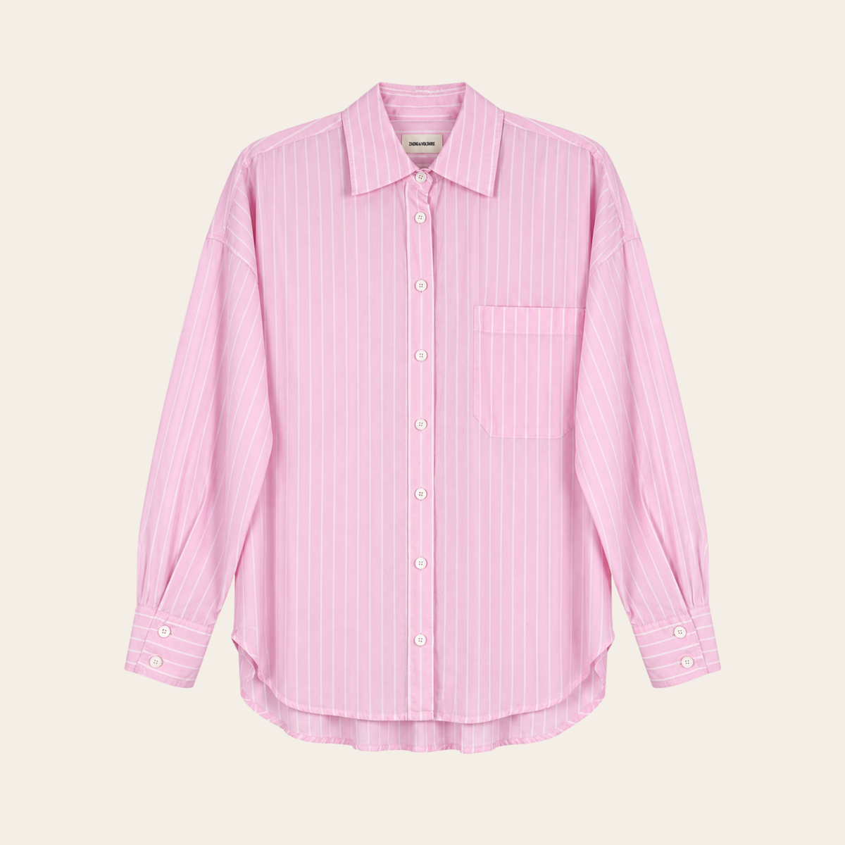 ZADIG & VOLTAIRE – Chemise Tamara Pop Raye à rayures et strass, rose dragée, S