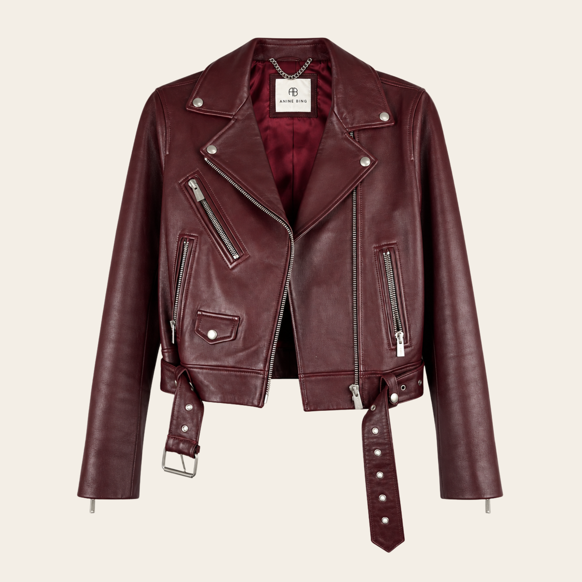 ANINE BING – Veste Benjamin Leather Moto en cuir bordeaux, XS