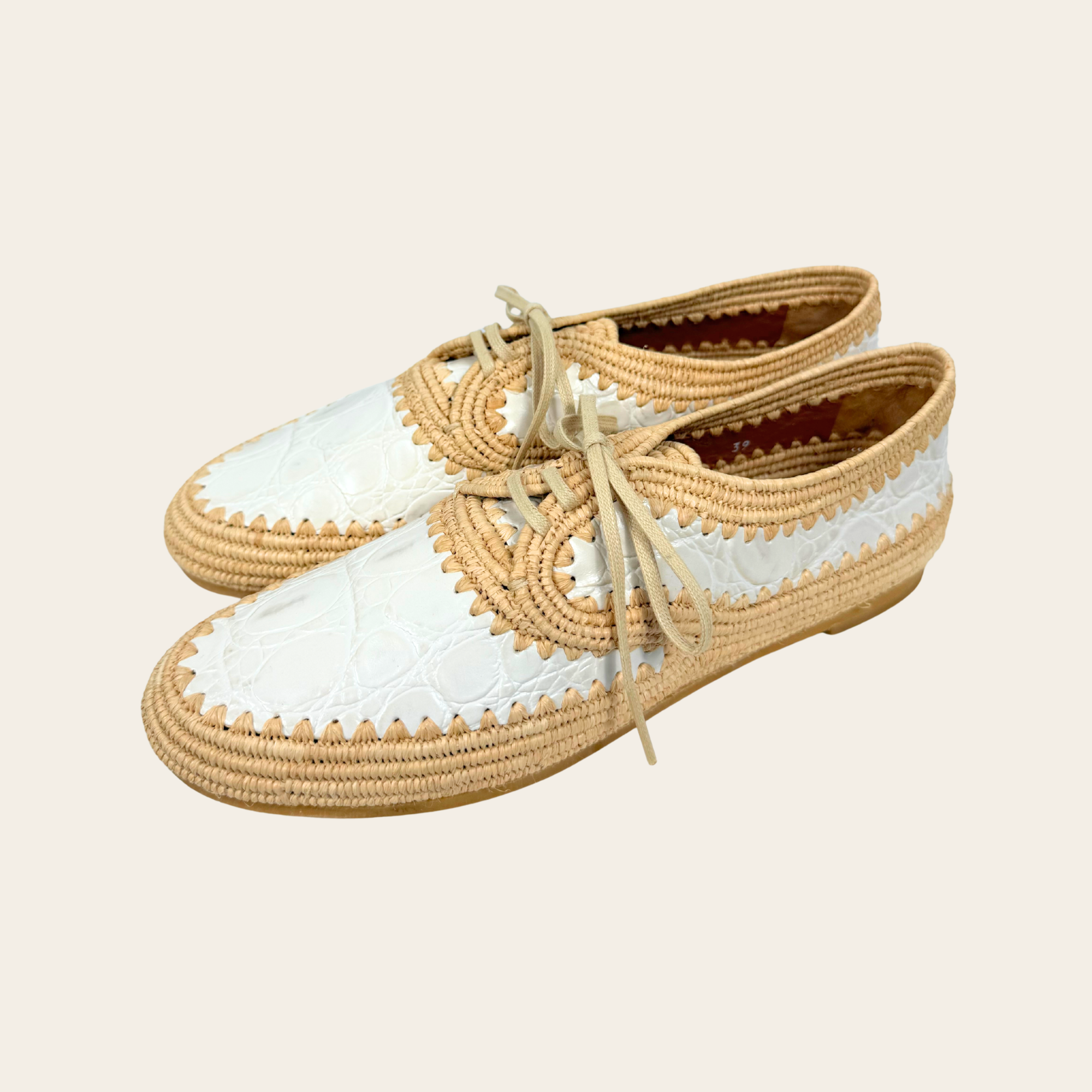 CLERGERIE Paris – Derbies en Raphia et Cuir Façon Crocodile, Taille 39